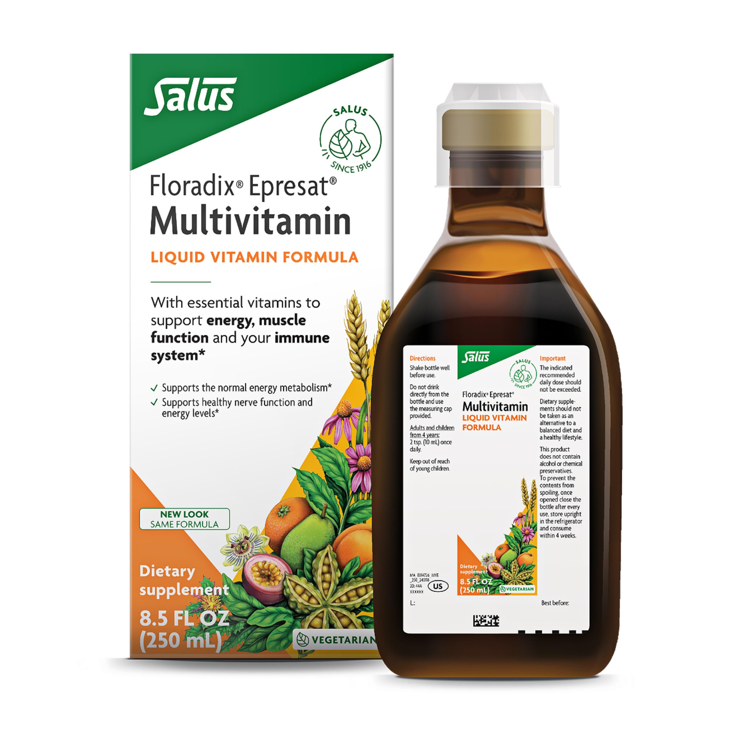 Floradix Epresat Adult Liquid Multivitamin bottle (8.5 fl oz) on white background