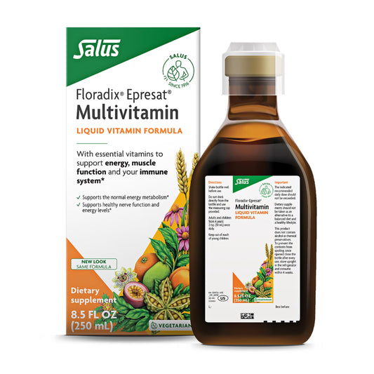 Floradix Epresat Adult Liquid Multivitamin bottle (8.5 fl oz) on white background