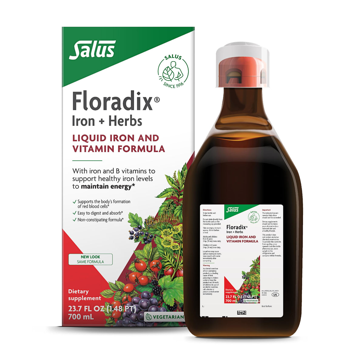 Floradix Iron & Herbs liquid iron supplement bottle front