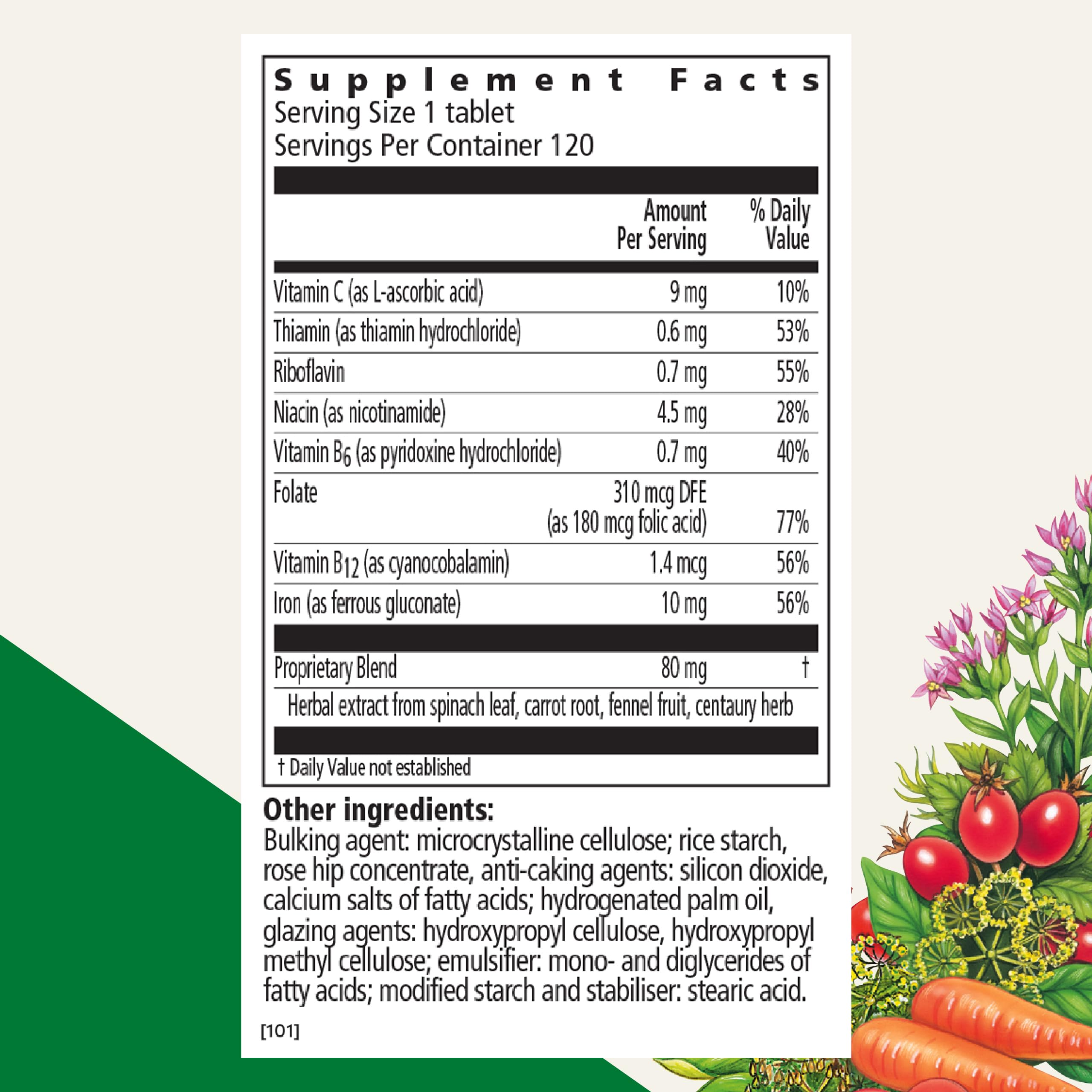 Floradix Iron Tablets bottle - back/label view