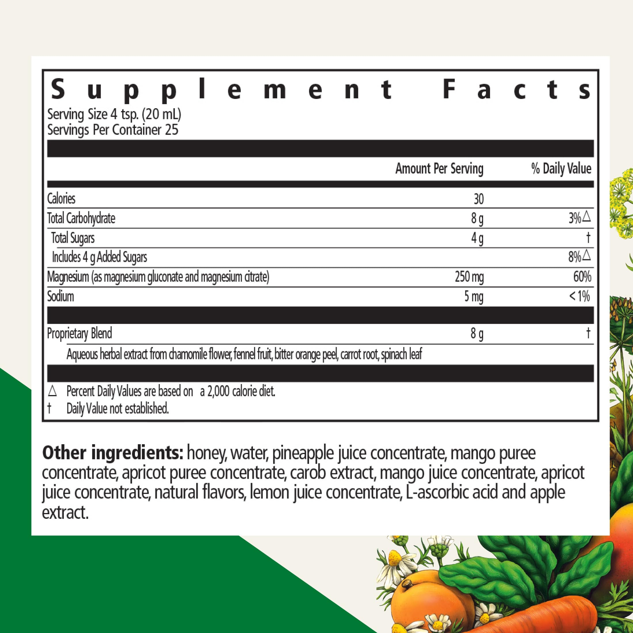 Floradix Magnesium label close-up emphasizes purity and non-GMO formulation.