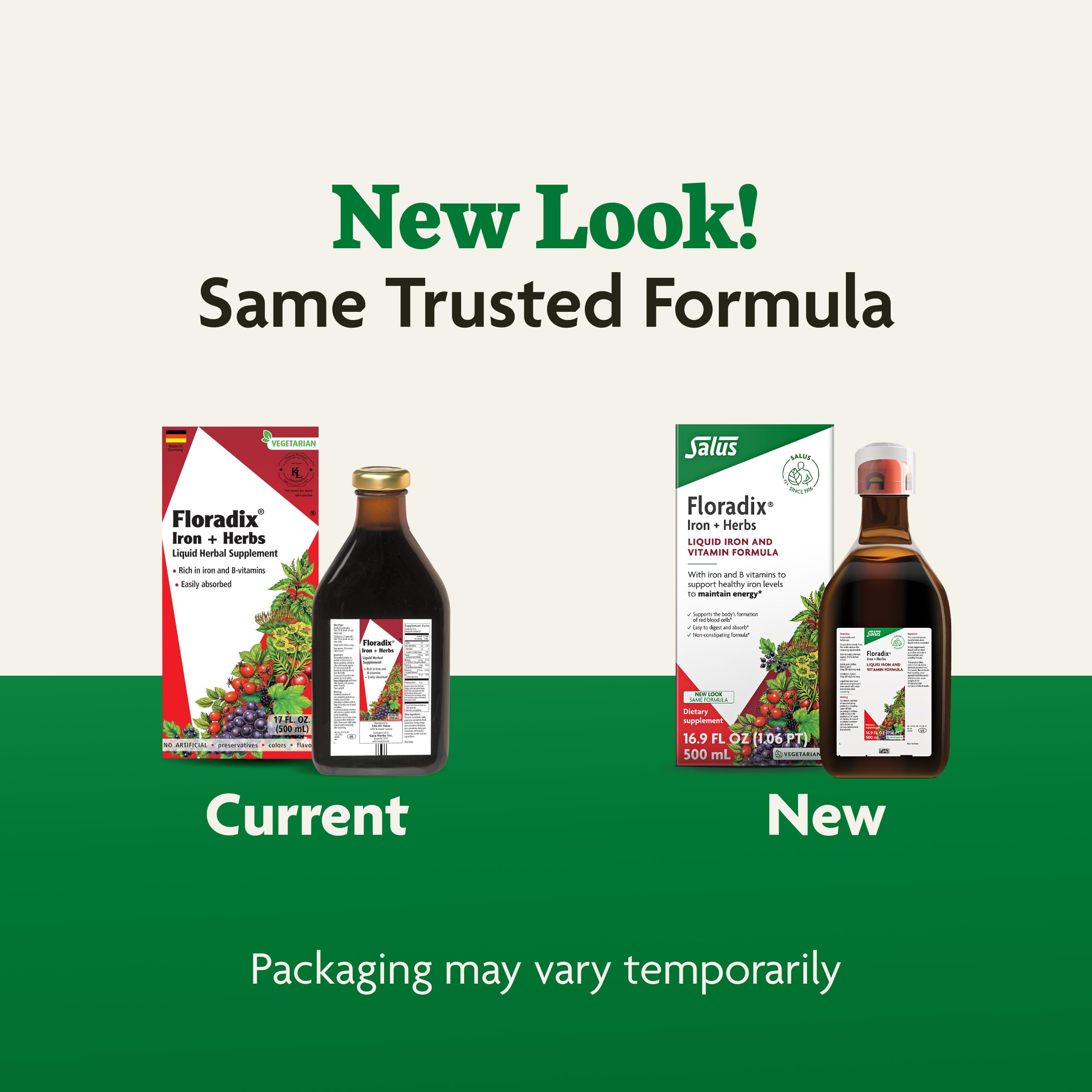 Eco-friendly packaging and recycling symbols for Floradix
