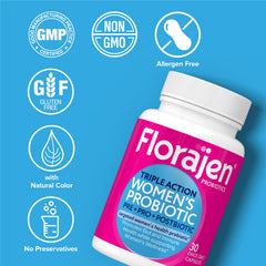 Healthy woman taking a Florajen supplement with water