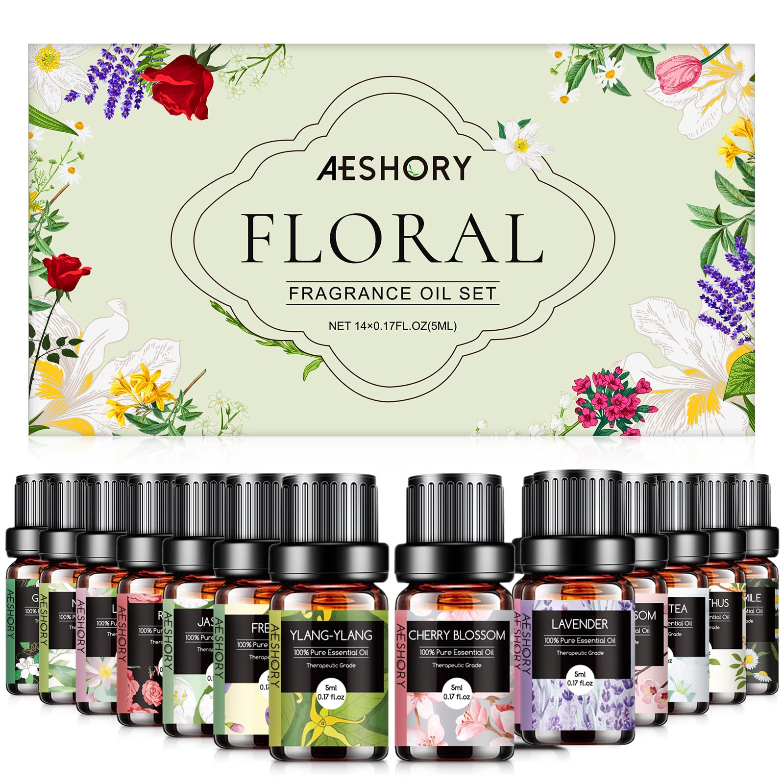 Floral Essential Oils Set 14 bottles in a gift box