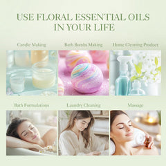 Rose essential oil bottle with rose petals