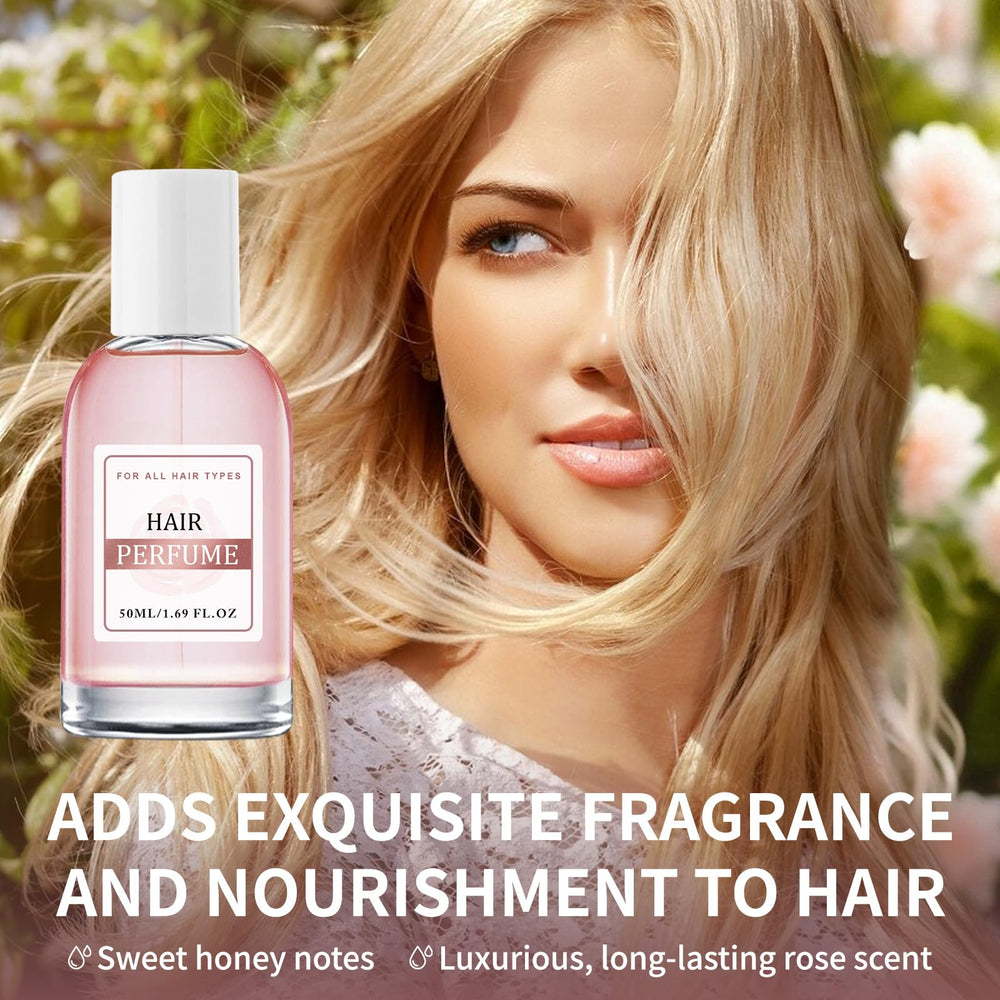 Close-up of cap and nozzle on Floral Rose Hair Perfume for easy application.