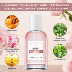 Close shot of Floral Rose Hair Perfume evokes delicate fragrance and mood.