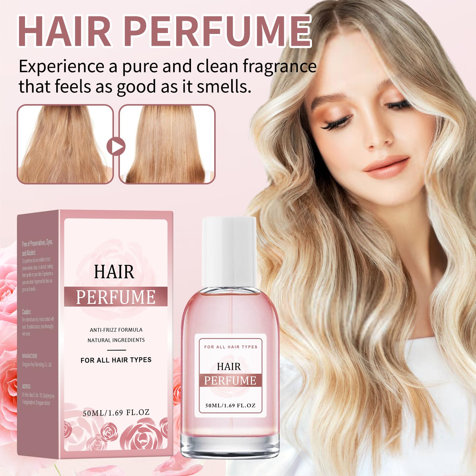 Floral Rose Hair Perfume Spray shown for travel-size refreshment on the go.