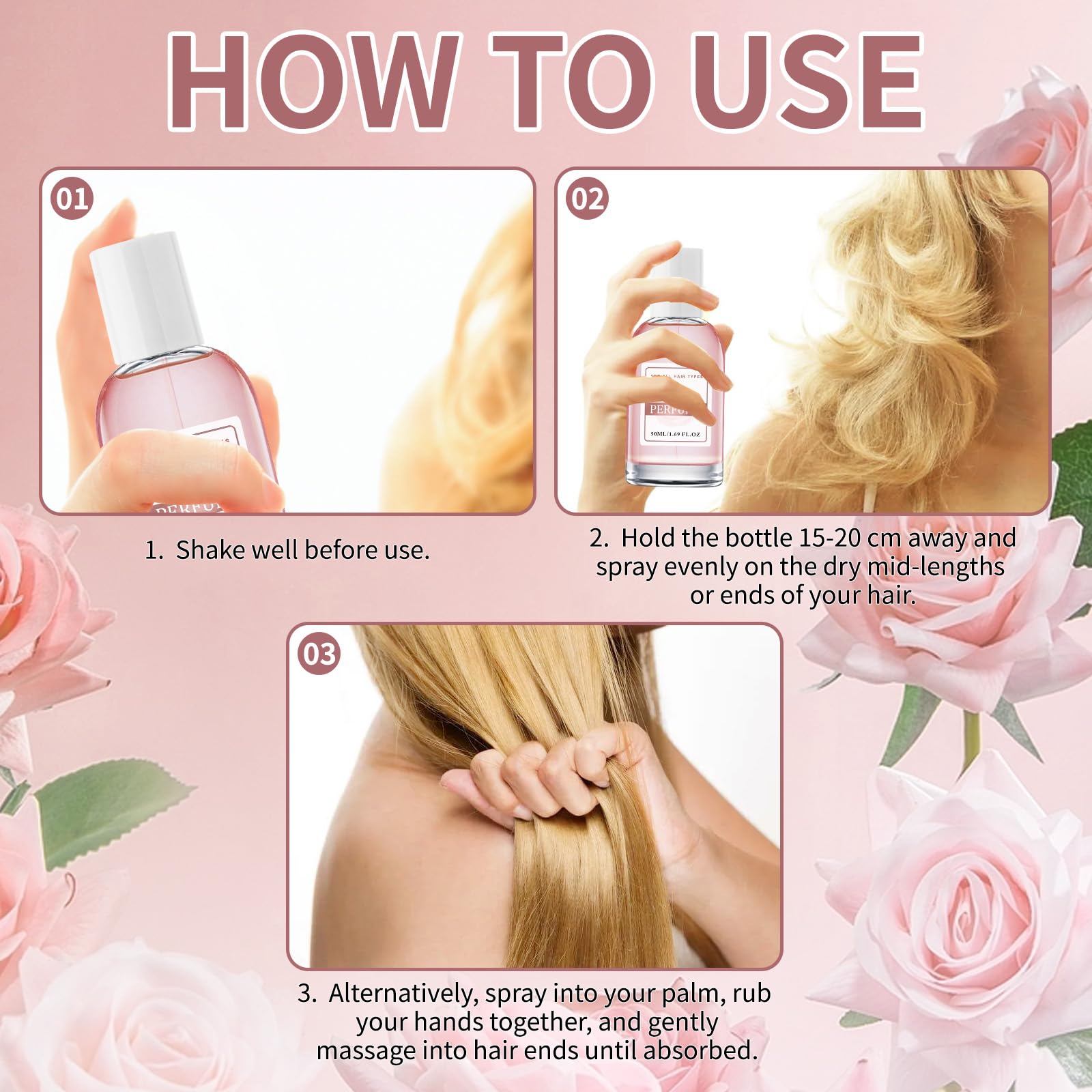 Floral Rose Hair Perfume travel size bottle fits easily in bags.