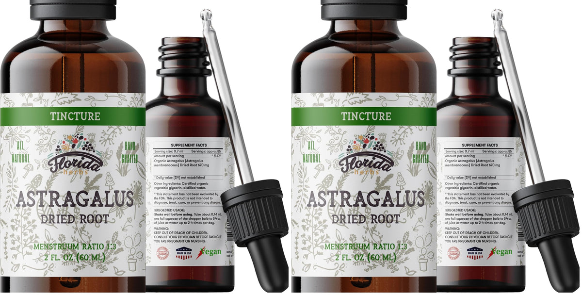 Florida Herbs Astragalus Tincture bottle label - Organic, 700 mg per serving, 2 oz (60 ml)