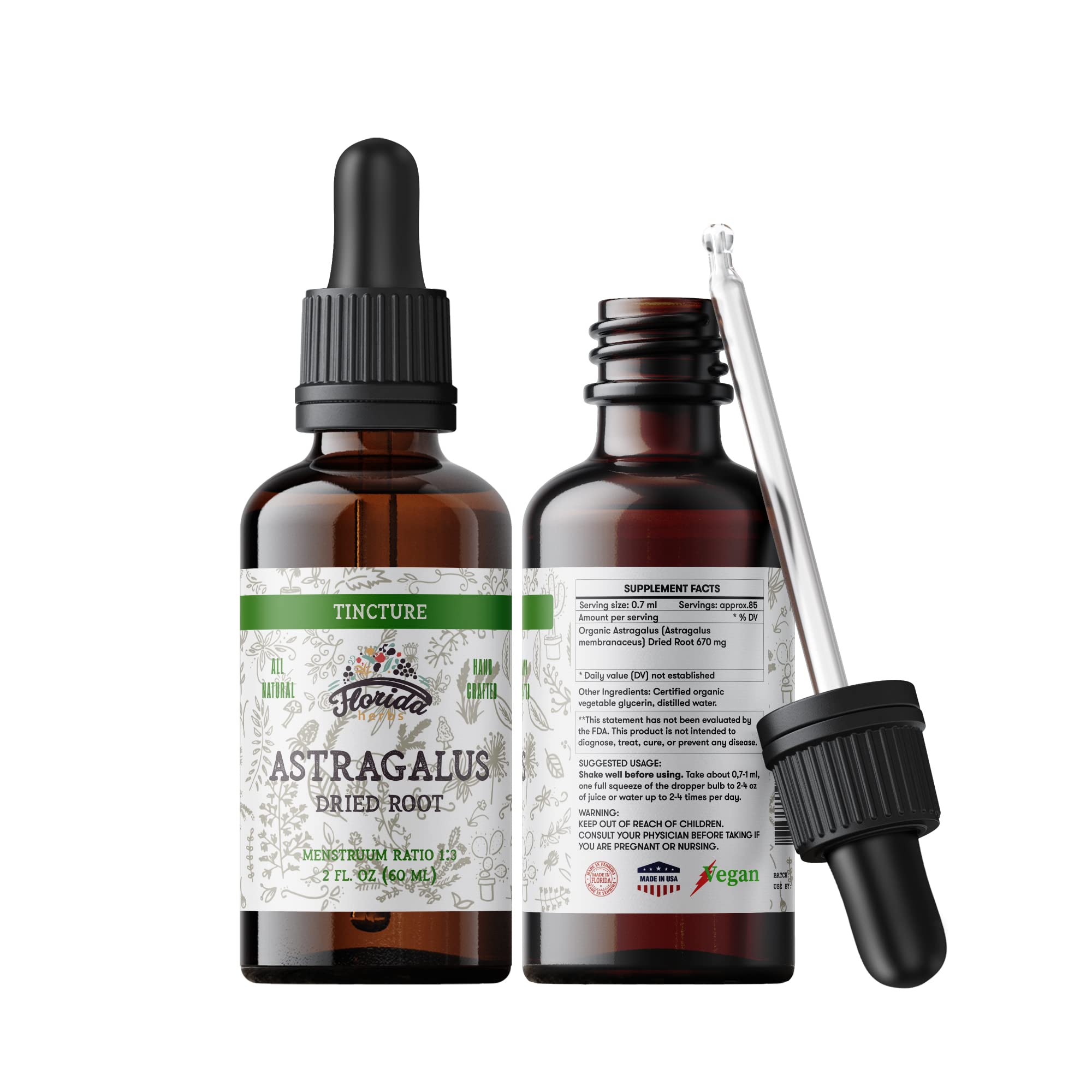 Two bottles of Florida Herbs Astragalus Tincture, 700 mg each (pack of 2)