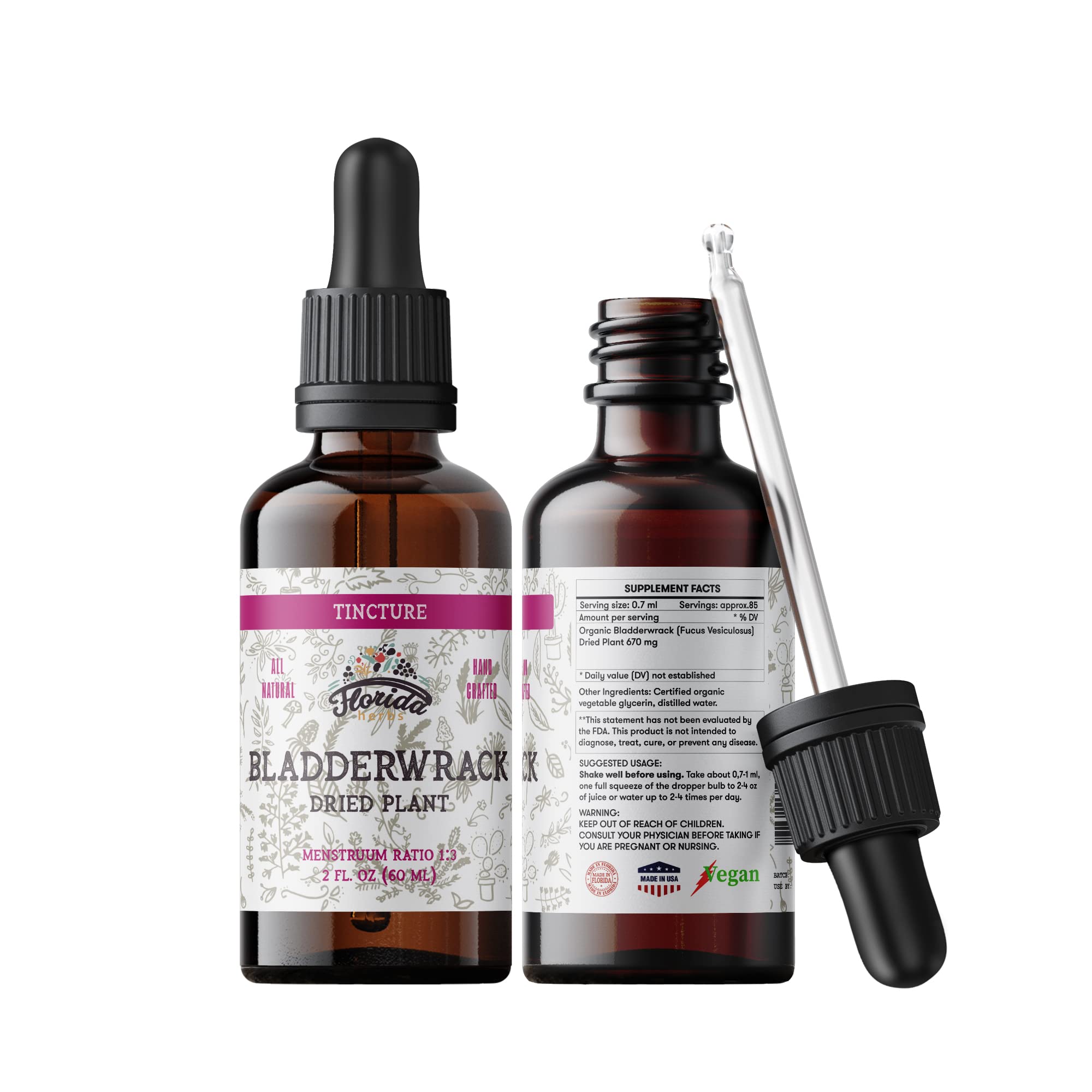Florida Herbs Bladderwrack Tincture bottle label - 2 oz