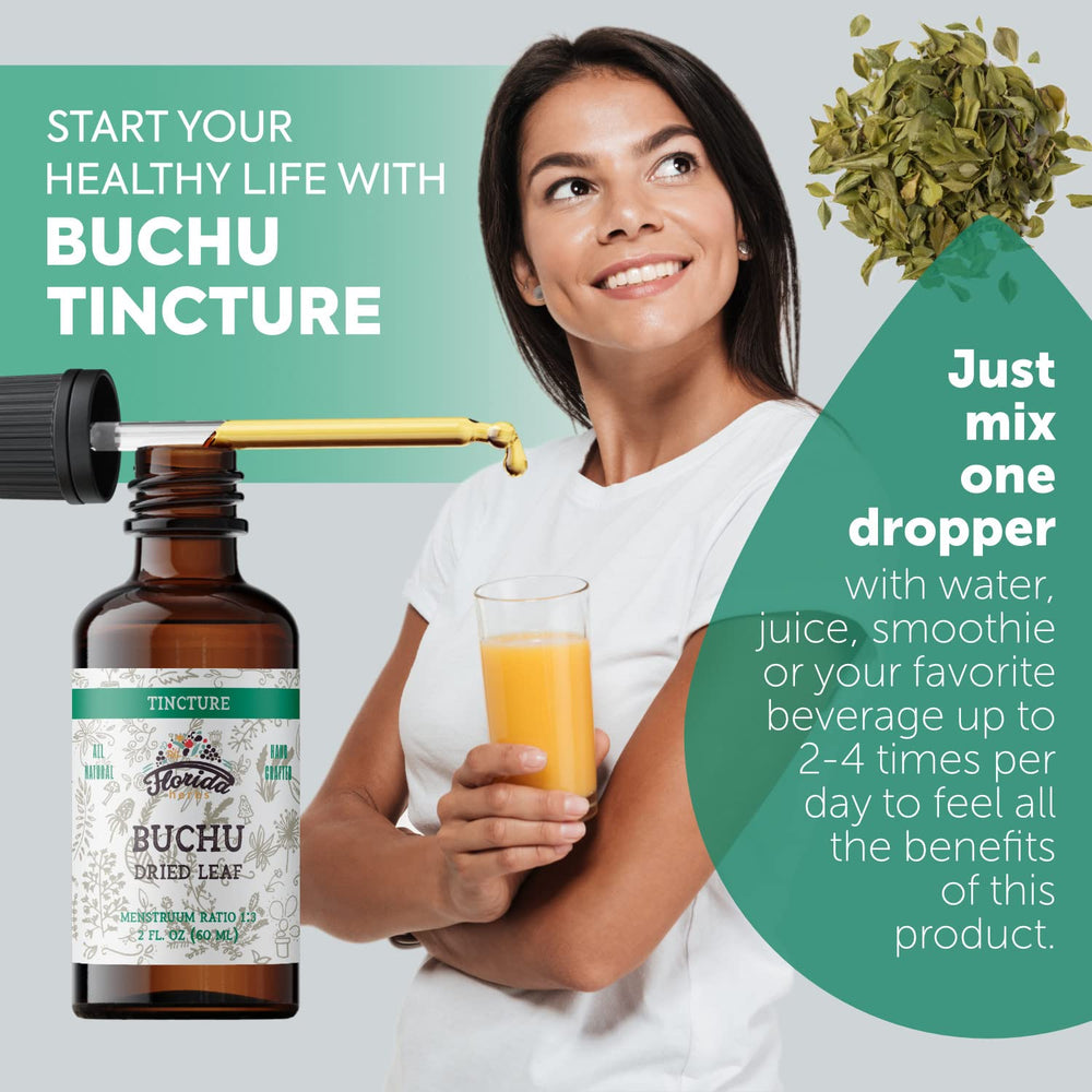 Close-up of Buchu tincture label showing organic and non-GMO attributes