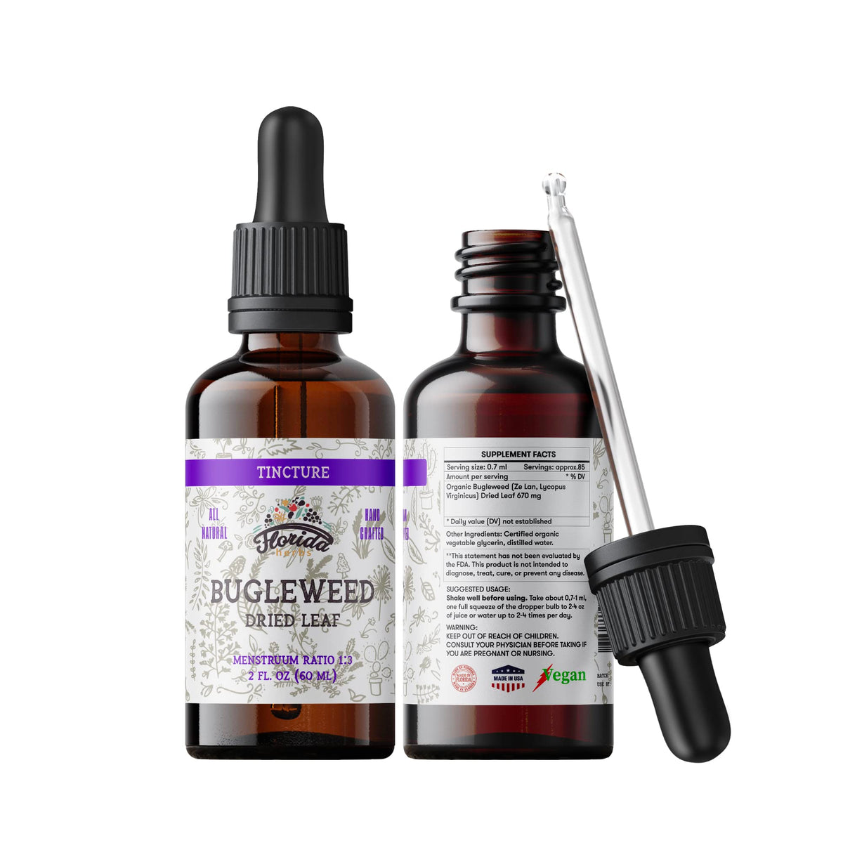 Florida Herbs Bugleweed tincture bottle, 2 oz (60 ml)