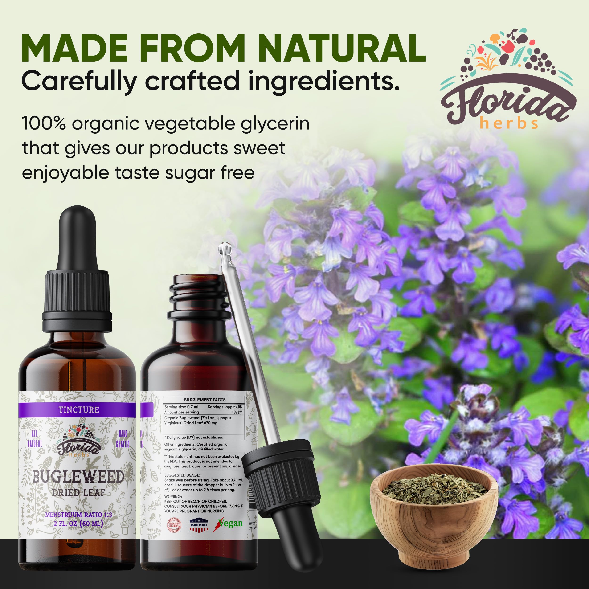 Bugleweed tincture bottle with product label