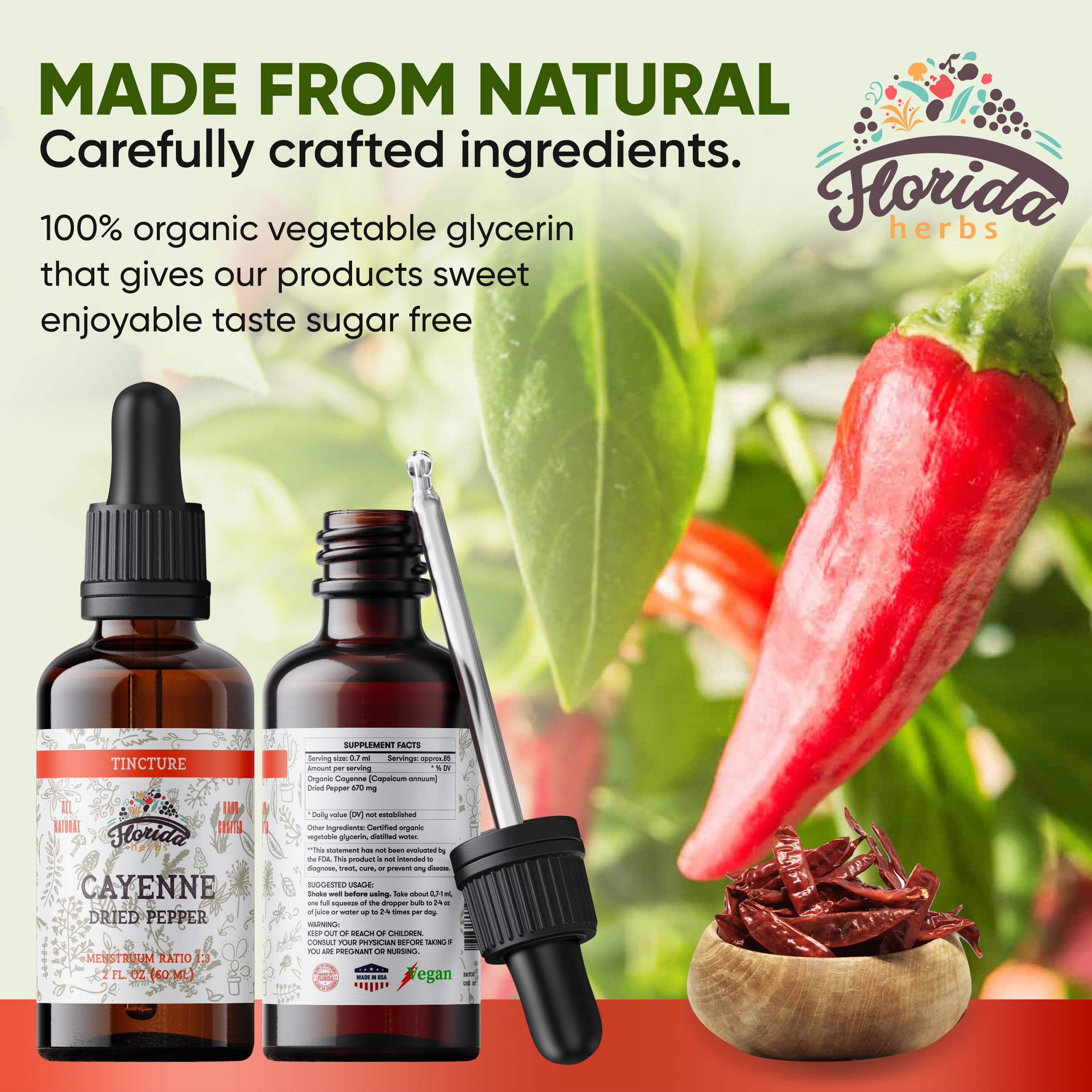 Florida Herbs Cayenne tincture packaging and label