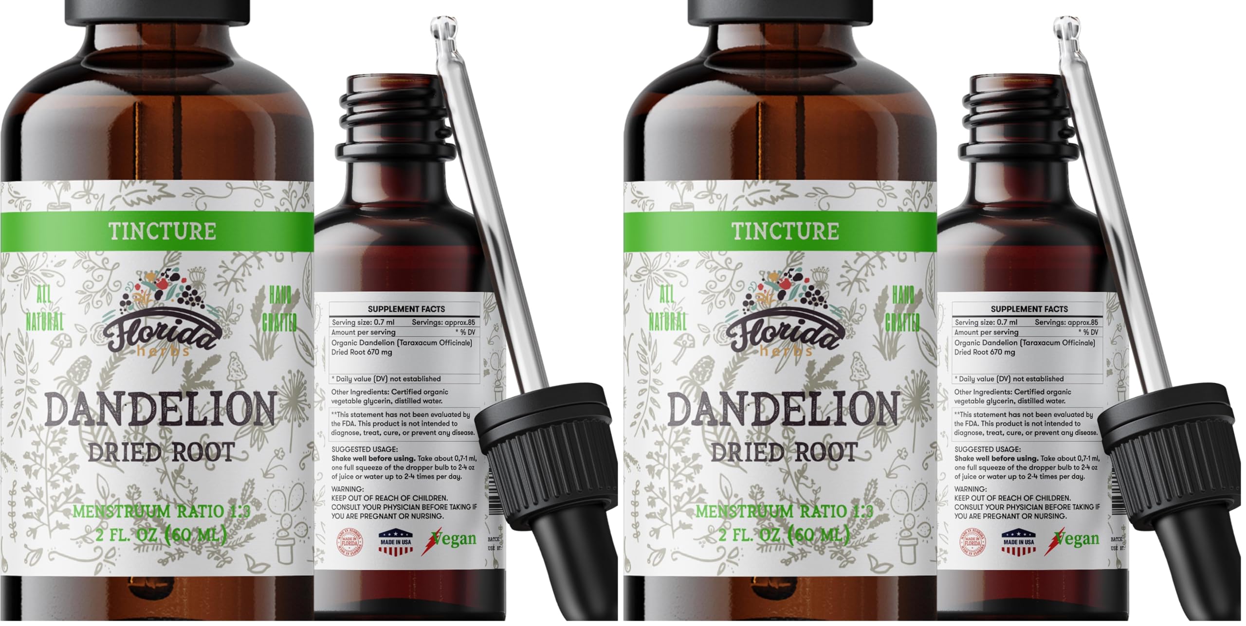 Florida Herbs Dandelion Root Tincture bottles front view (pack of 2)