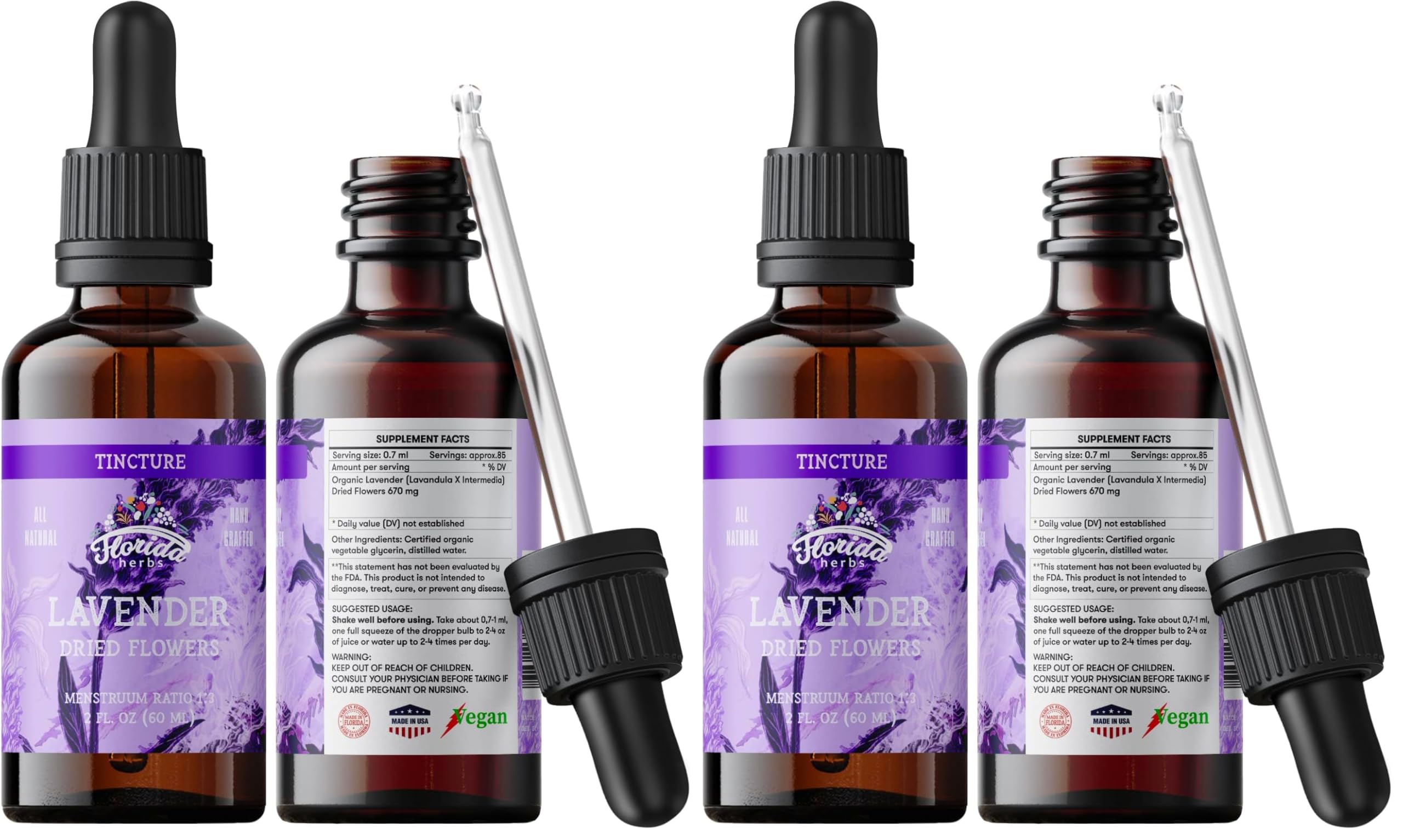 Florida Herbs Organic Lavender Liquid Extract bottle - 2 oz (Pack of 2)