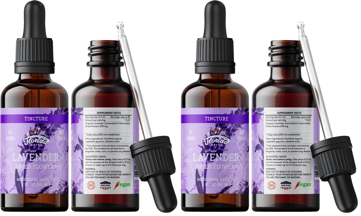 Florida Herbs Organic Lavender Liquid Extract bottle - 2 oz (Pack of 2)