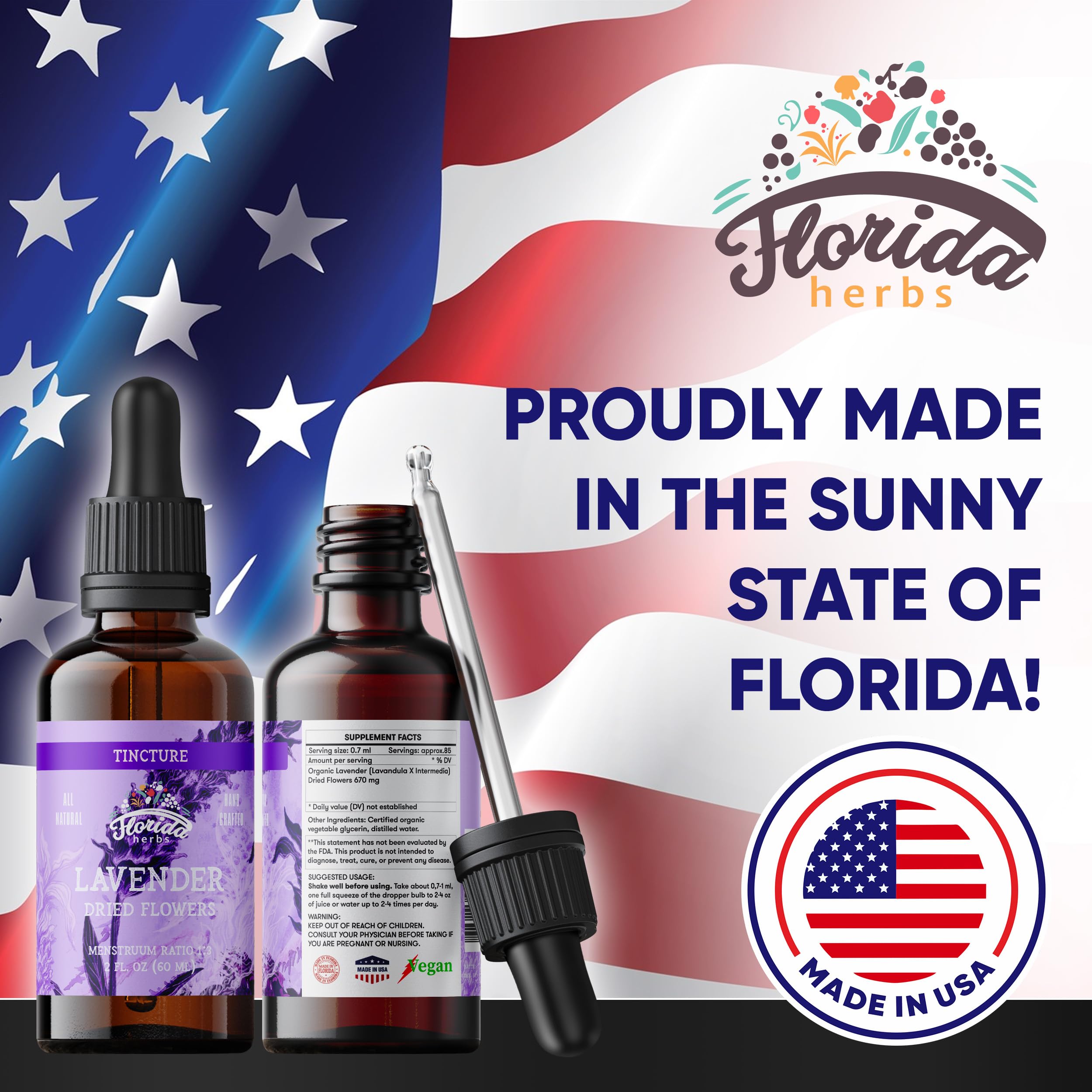 Lifestyle shot of Florida Herbs product line with lavender liquid extract