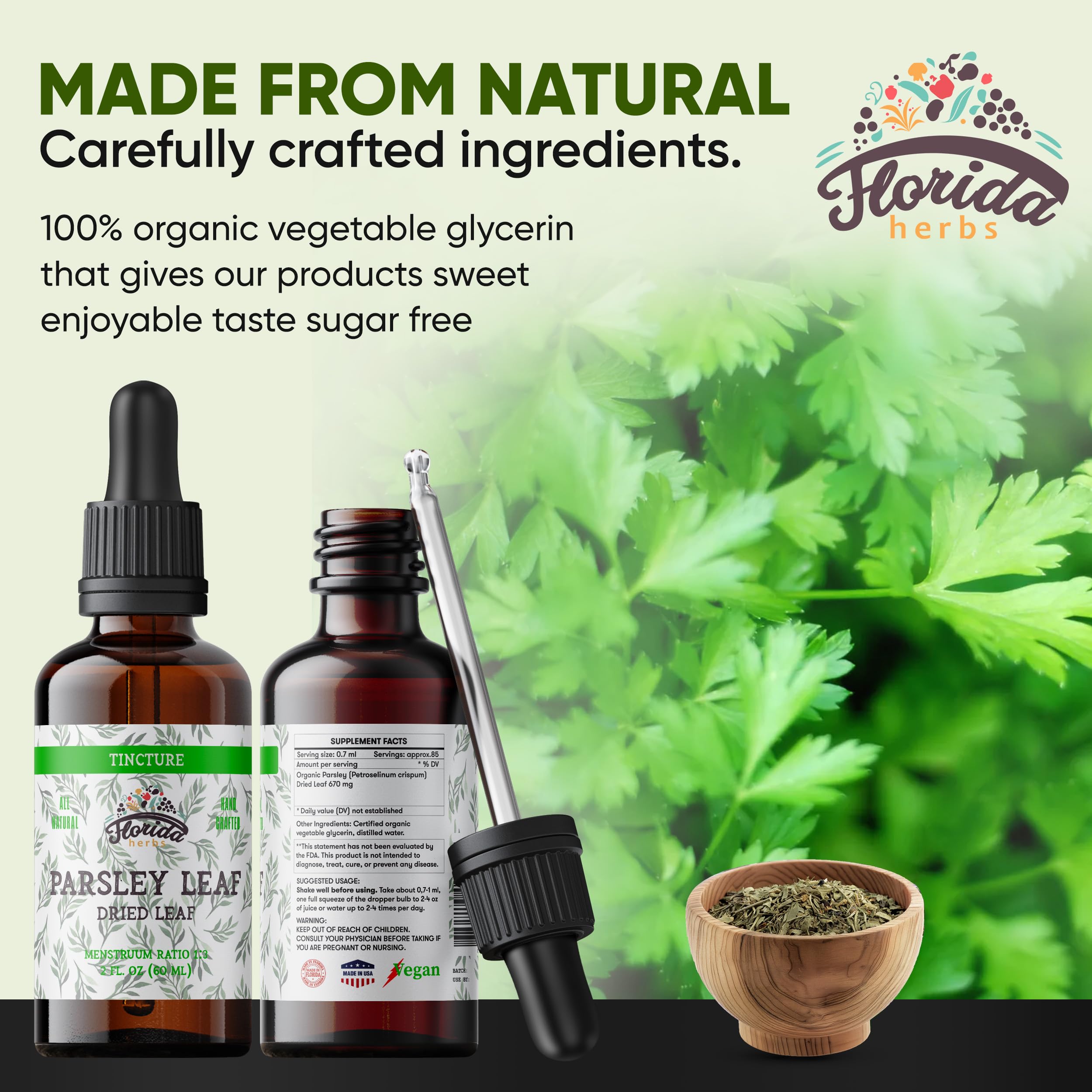 Organic parsley leaves used in tincture