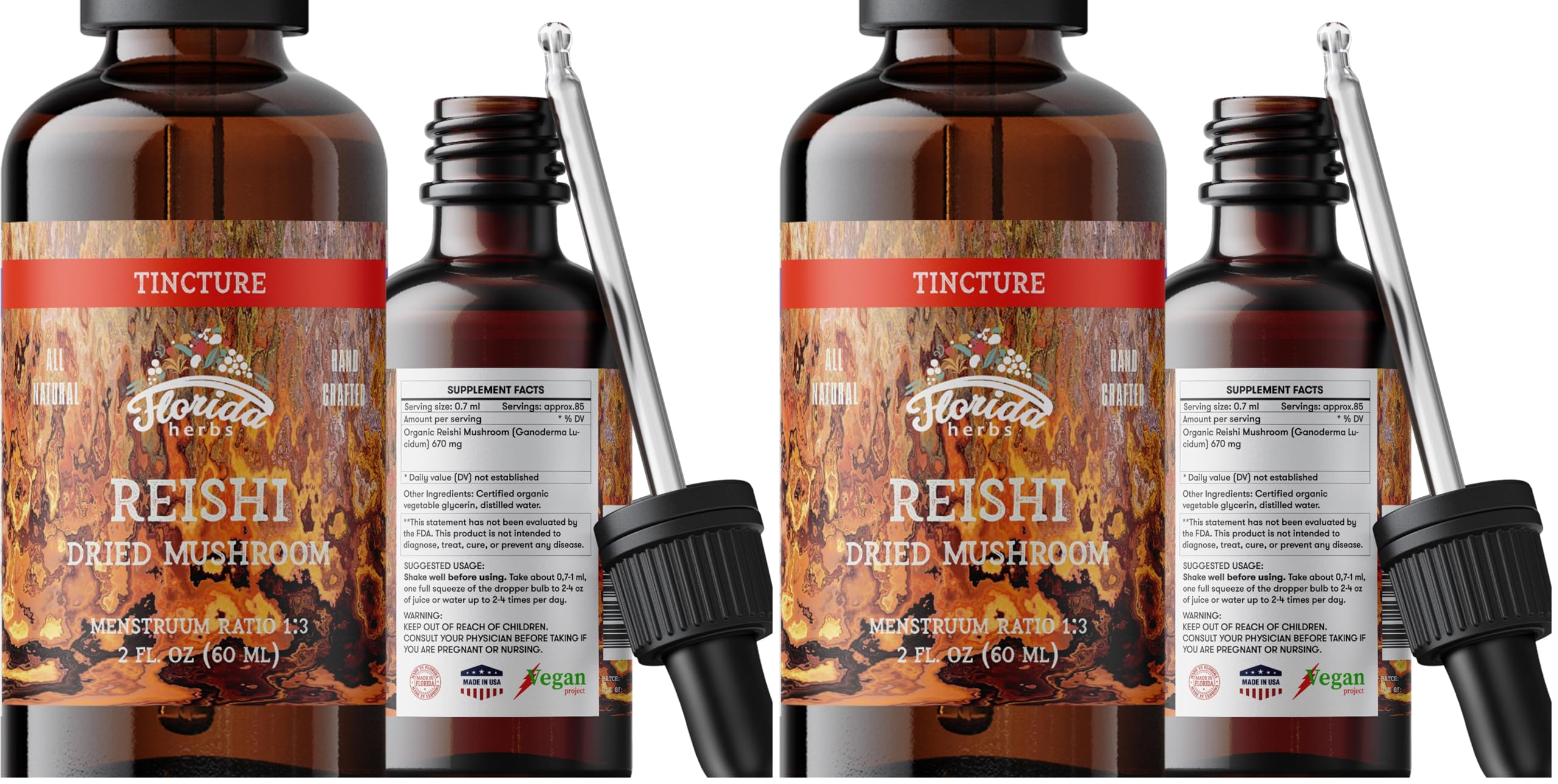Florida Herbs Reishi Tincture bottle with packaging