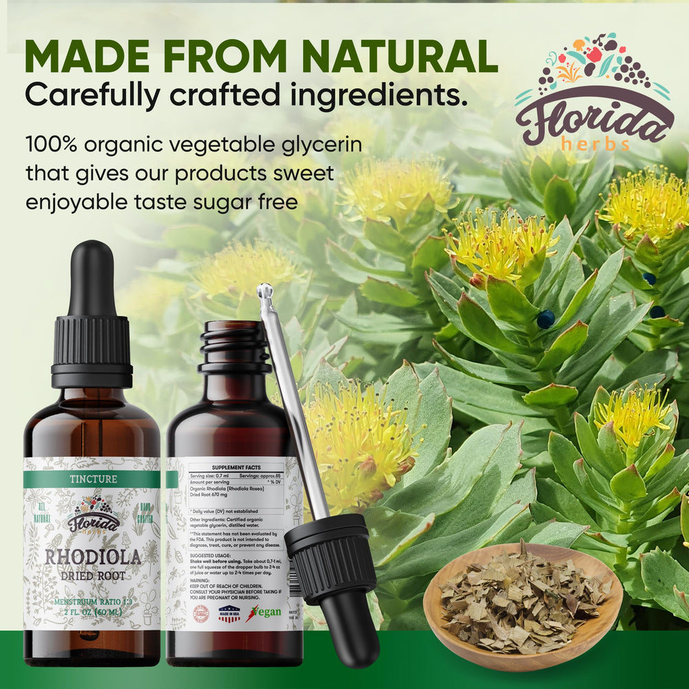 Close-up of Rhodiola Rosea tincture bottle