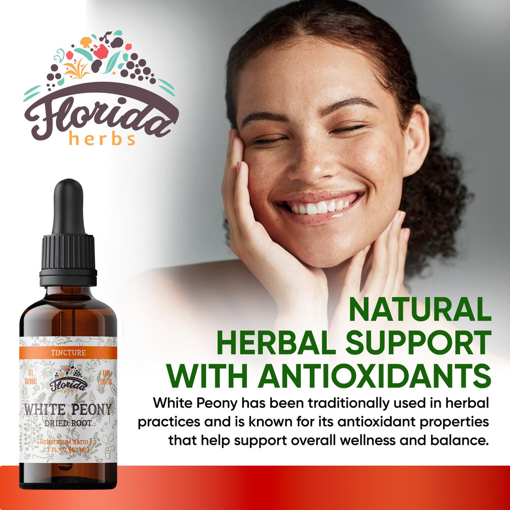 Close-up of Florida Herbs White Peony Tincture bottle label