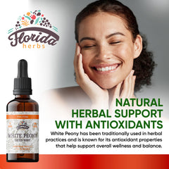 Close-up of Florida Herbs White Peony Tincture bottle label