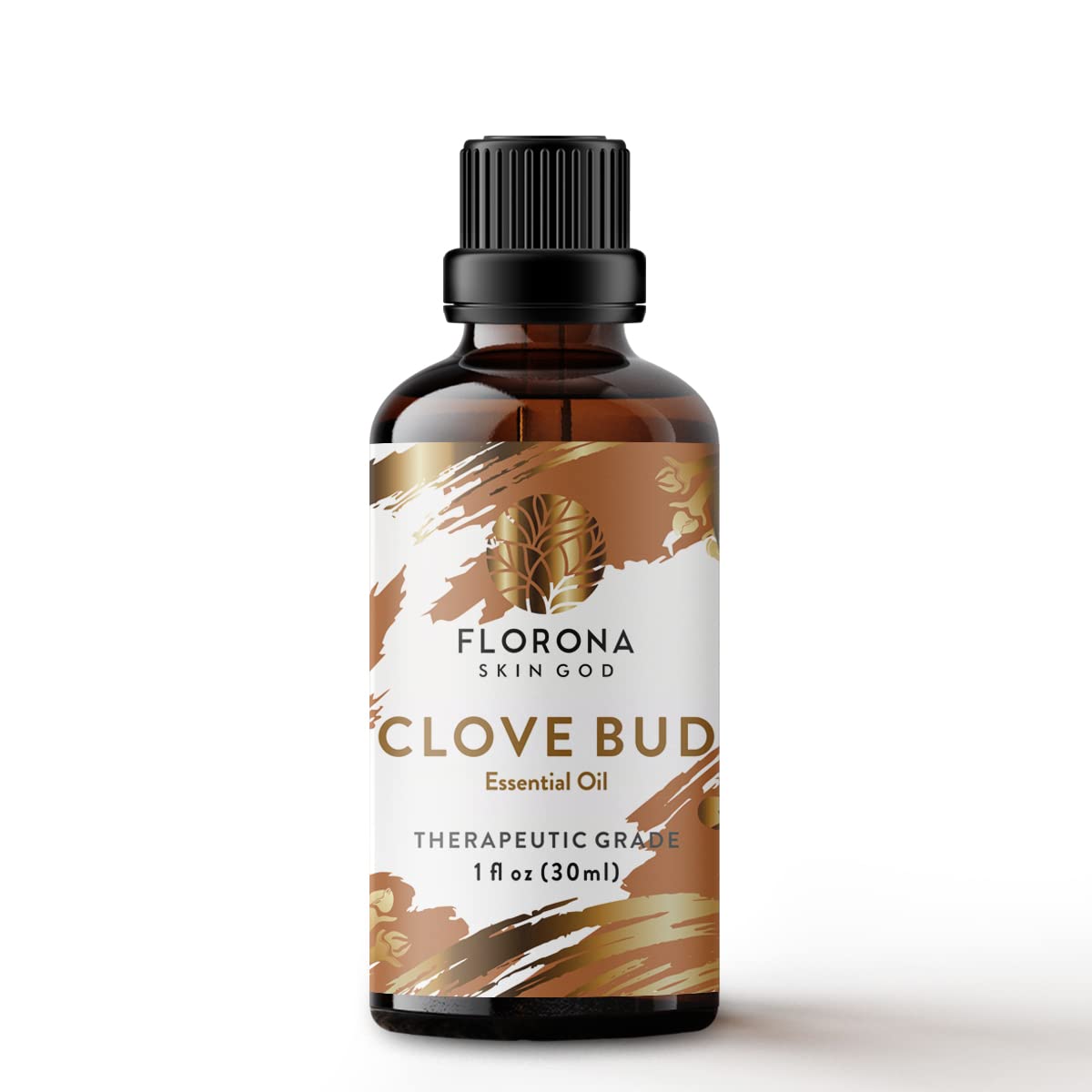 Florona Clove Bud Essential Oil in amber bottle with dropper enables precise use and aroma therapy.