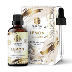 Florona Lemon Essential Oil bottle with dropper for precise use and vibrant citrus aroma.