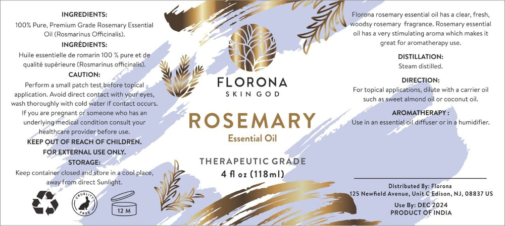 Florona Rosemary Oil topical-use close up showing carrier oil blending for skin care