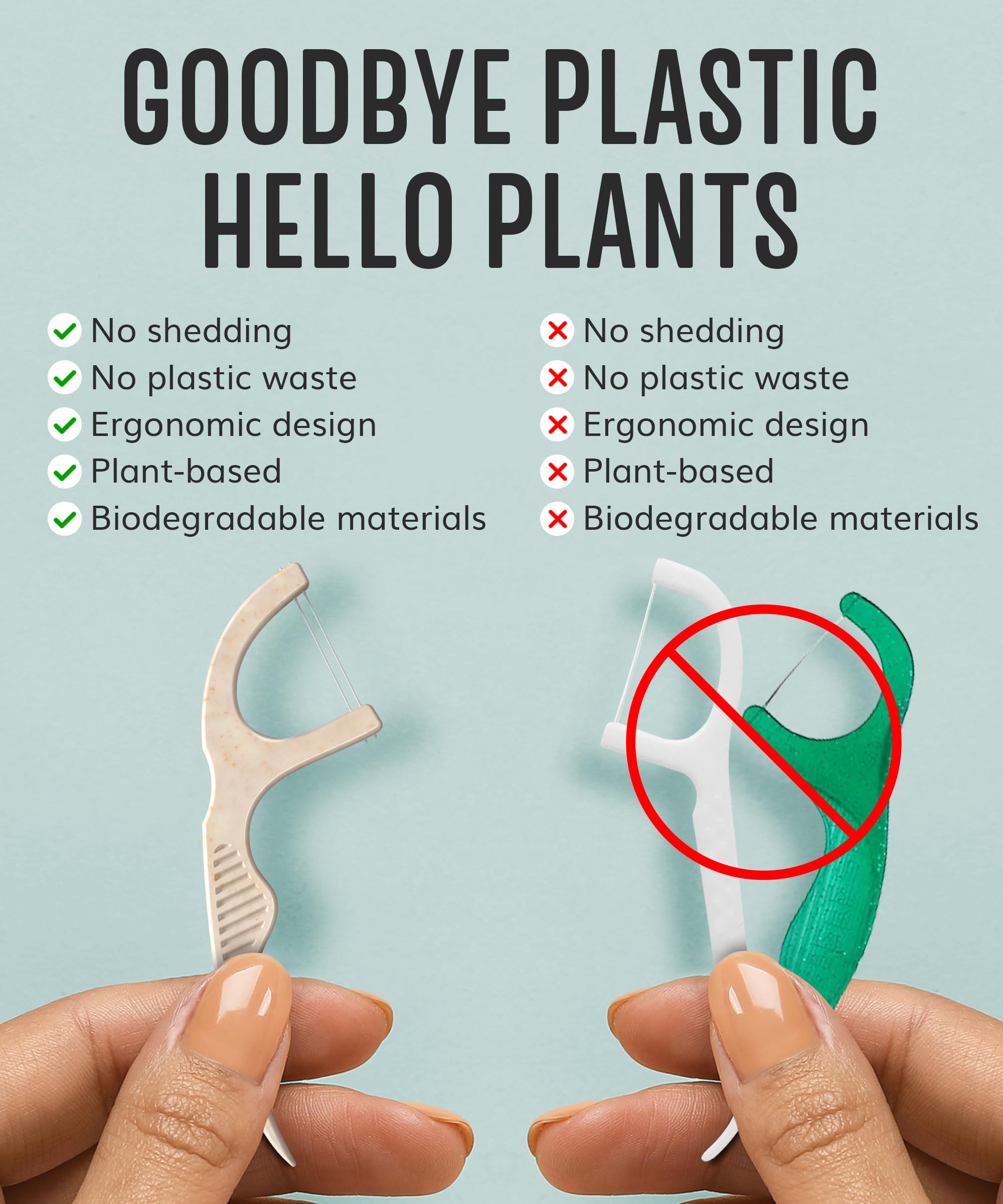 Close-up of plant-based double-thread floss picks