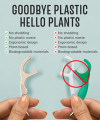 Close-up of plant-based double-thread floss picks