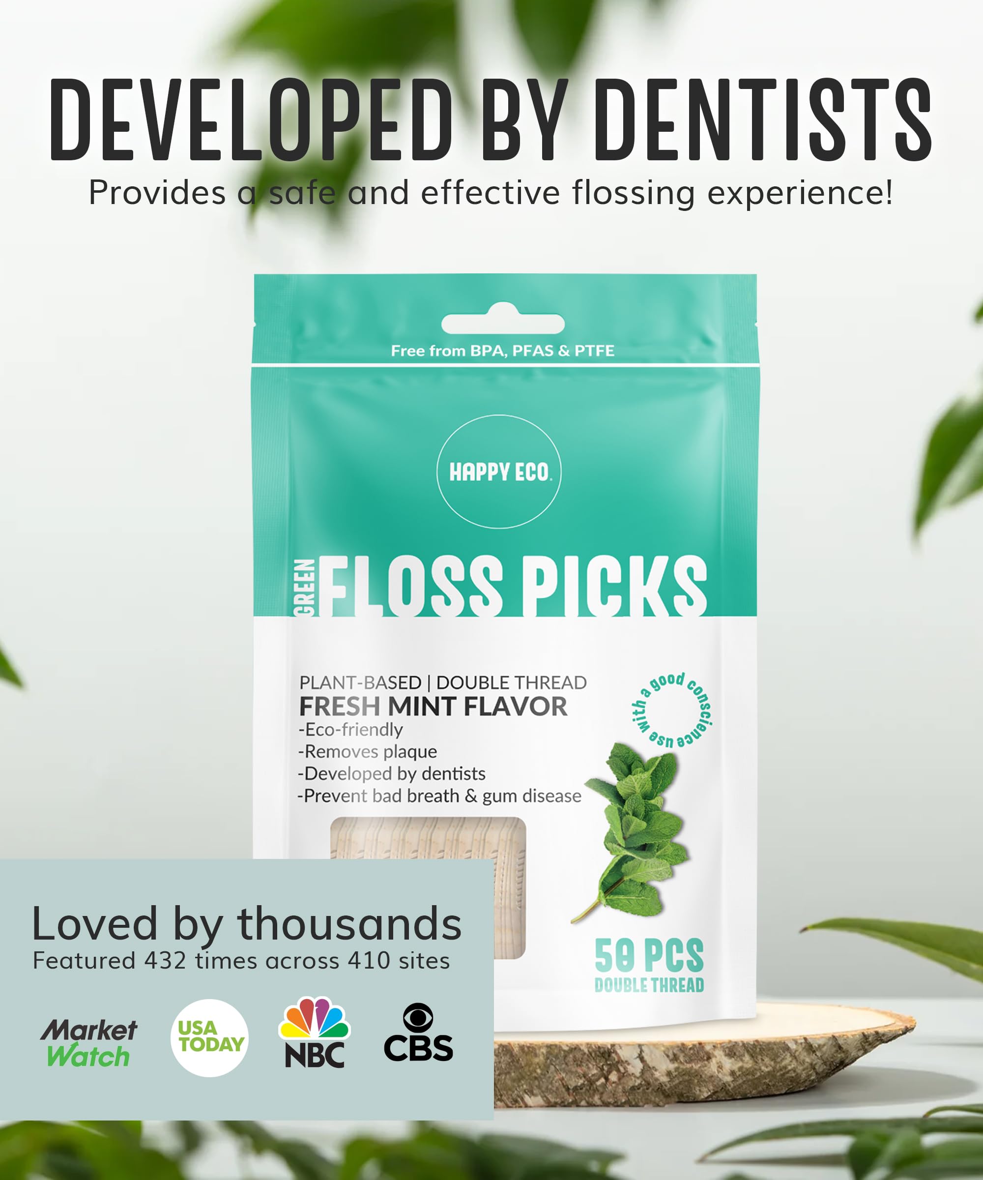 Durable shred-resistant floss pick close-up