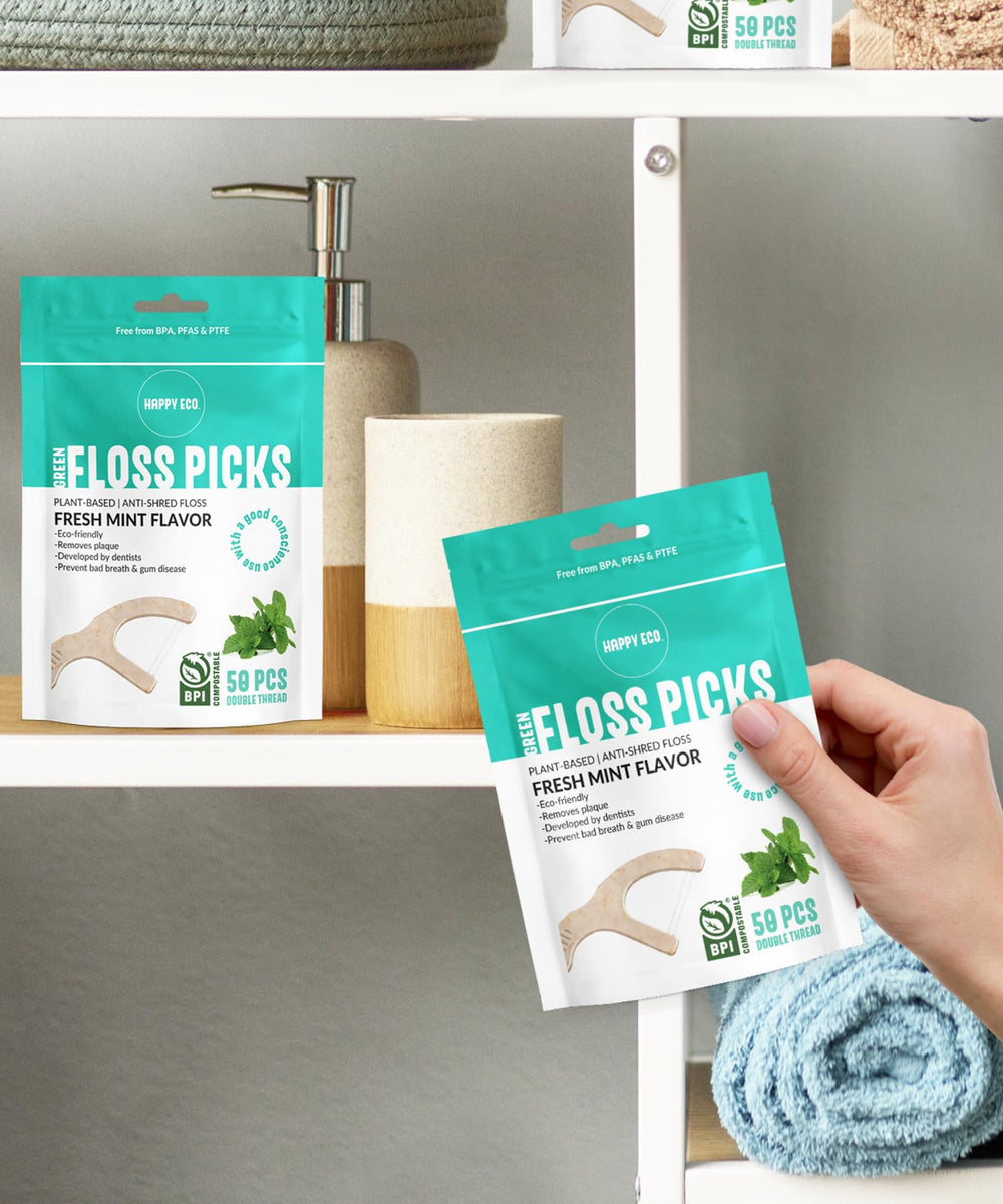 All-ages safe biodegradable floss picks in mint
