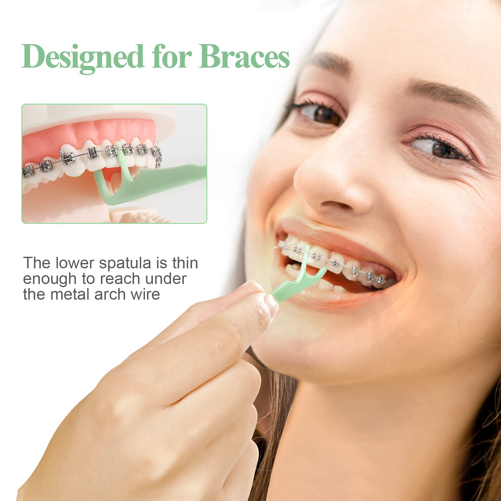 Floss picks designed to fit under orthodontic arch wires