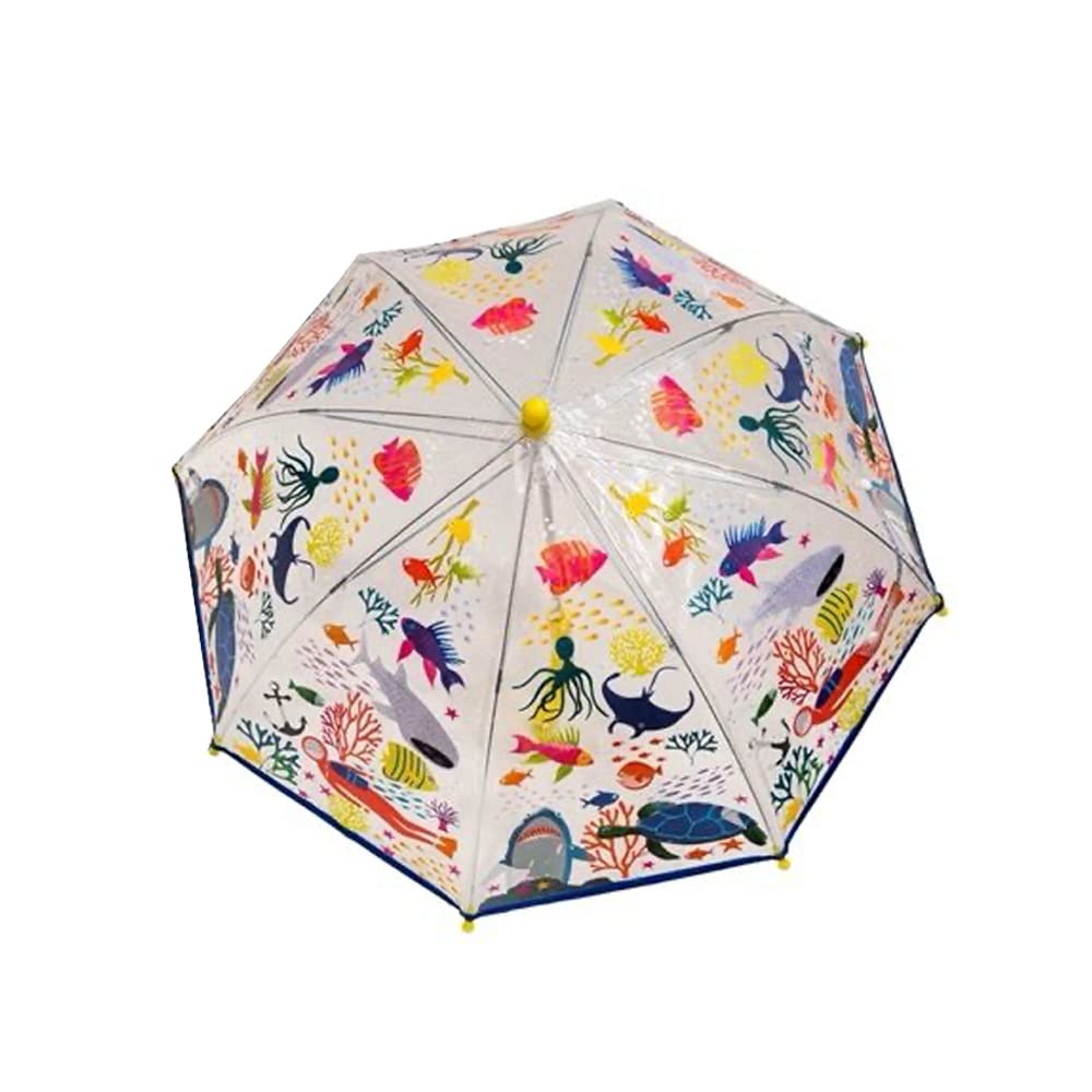 Floss & Rock Deep Sea Colour-Changing Kids Umbrella - front view, transparent design