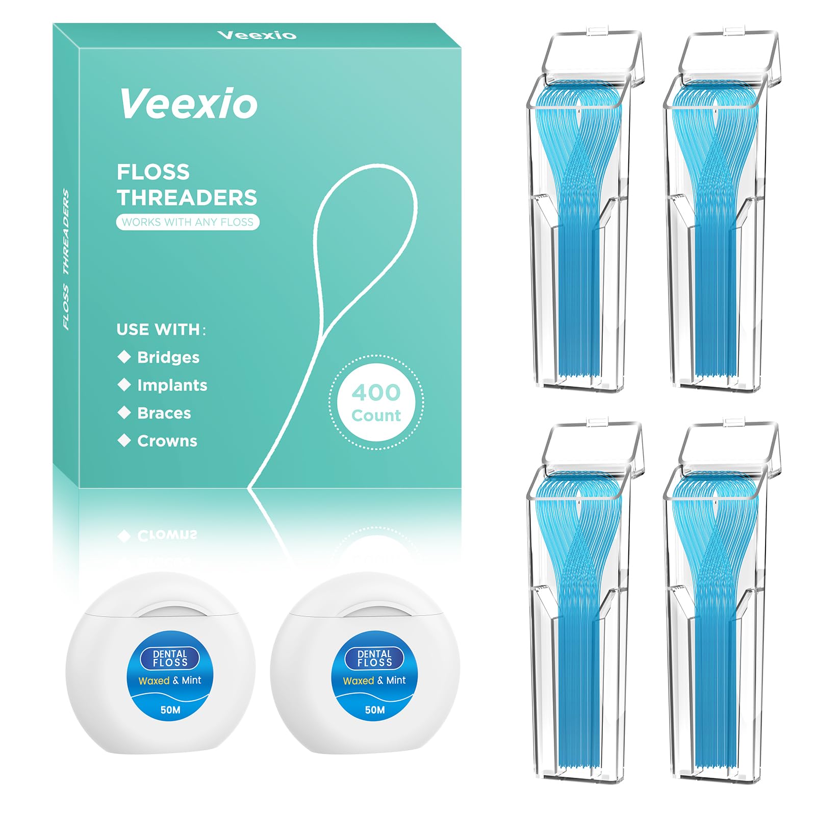 400-count floss threaders set in a 4-pack