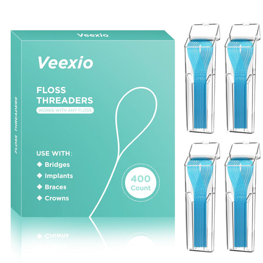 Floss threaders arranged in a row, 400-count pack