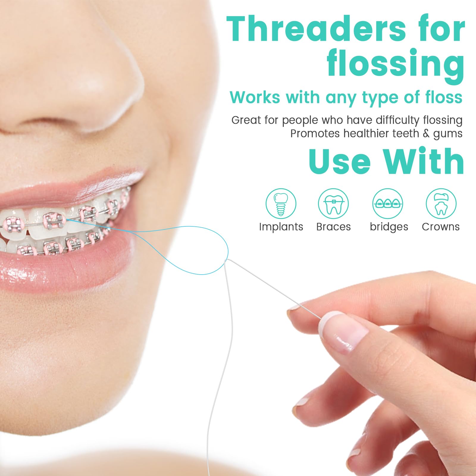 Close-up of nylon floss threader material