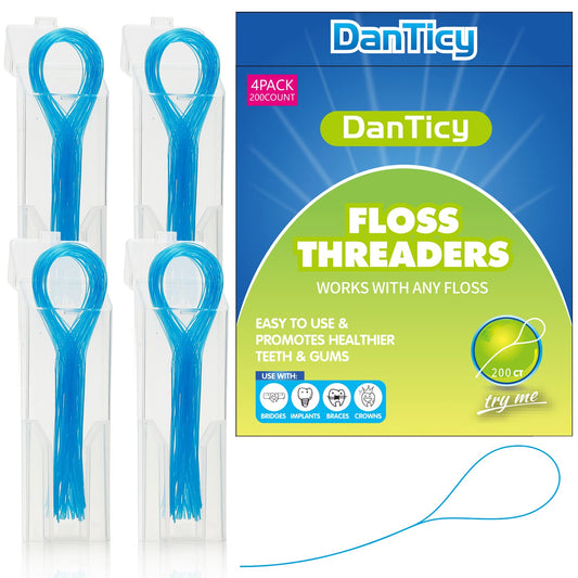 Nylon floss threader with flexible tip for braces and implants