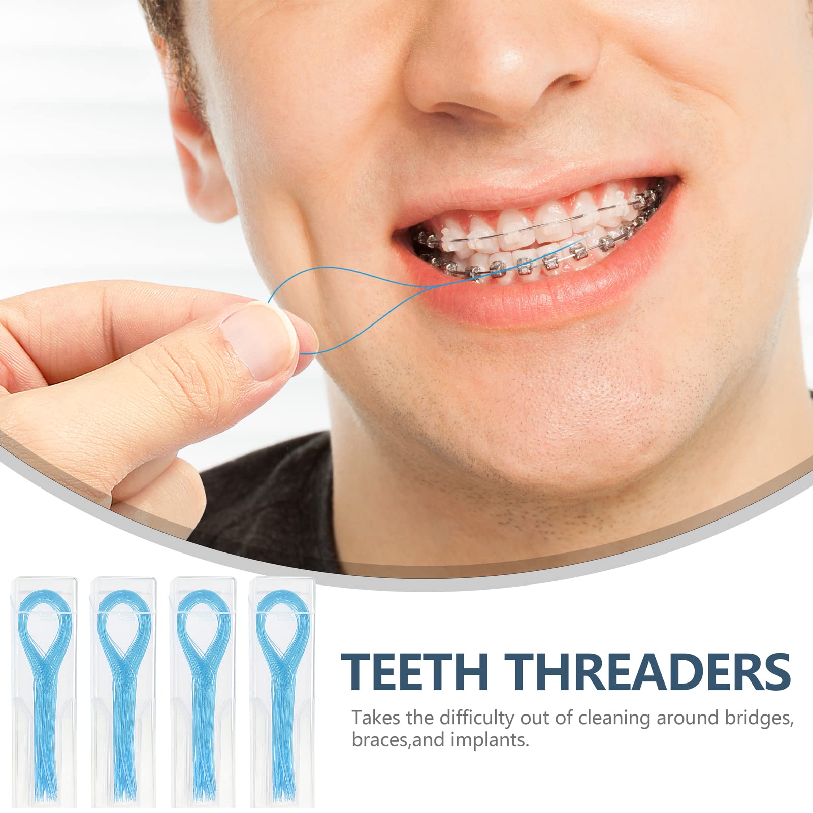 Braces with floss threader ready for use