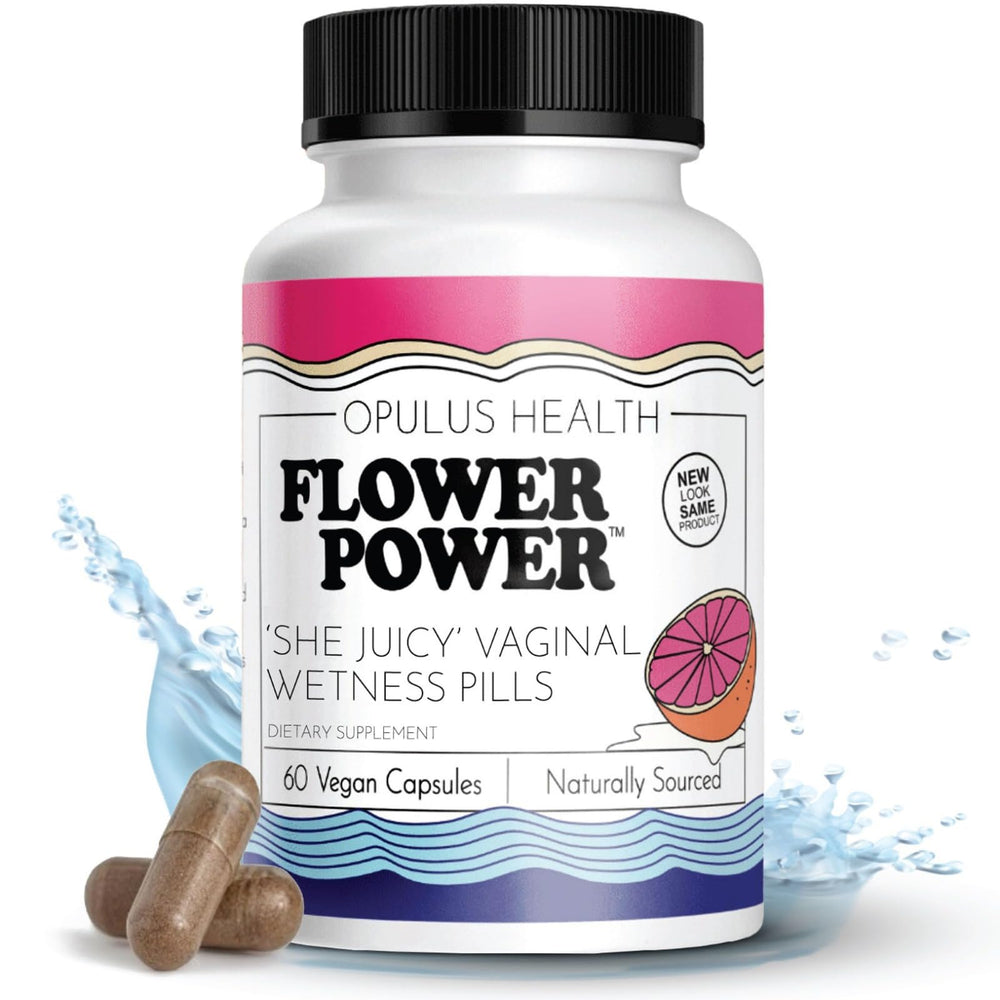 Flower Power Vaginal Moisturizer Capsules bottle offers discreet moisture support.