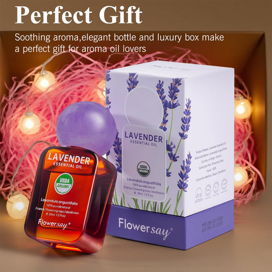 Close-up of lavender essential oil bottle with dropper for aromatherapy