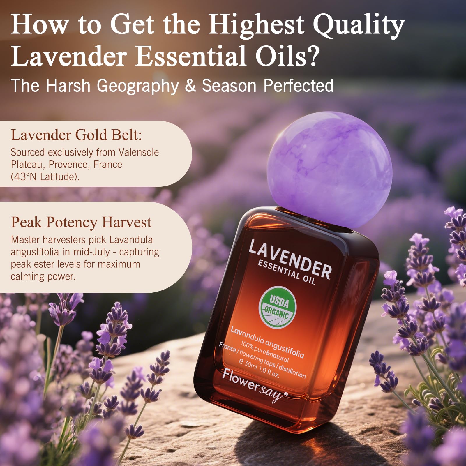 Label indicating USDA Organic certification on Lavender Oil 30ml