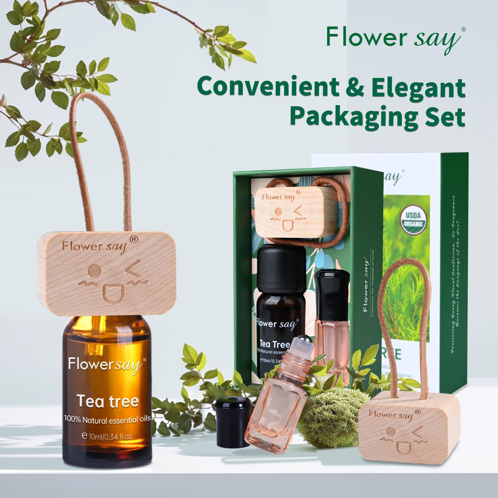 Flower Say Tea Tree Oil packaging and 10ml bottle