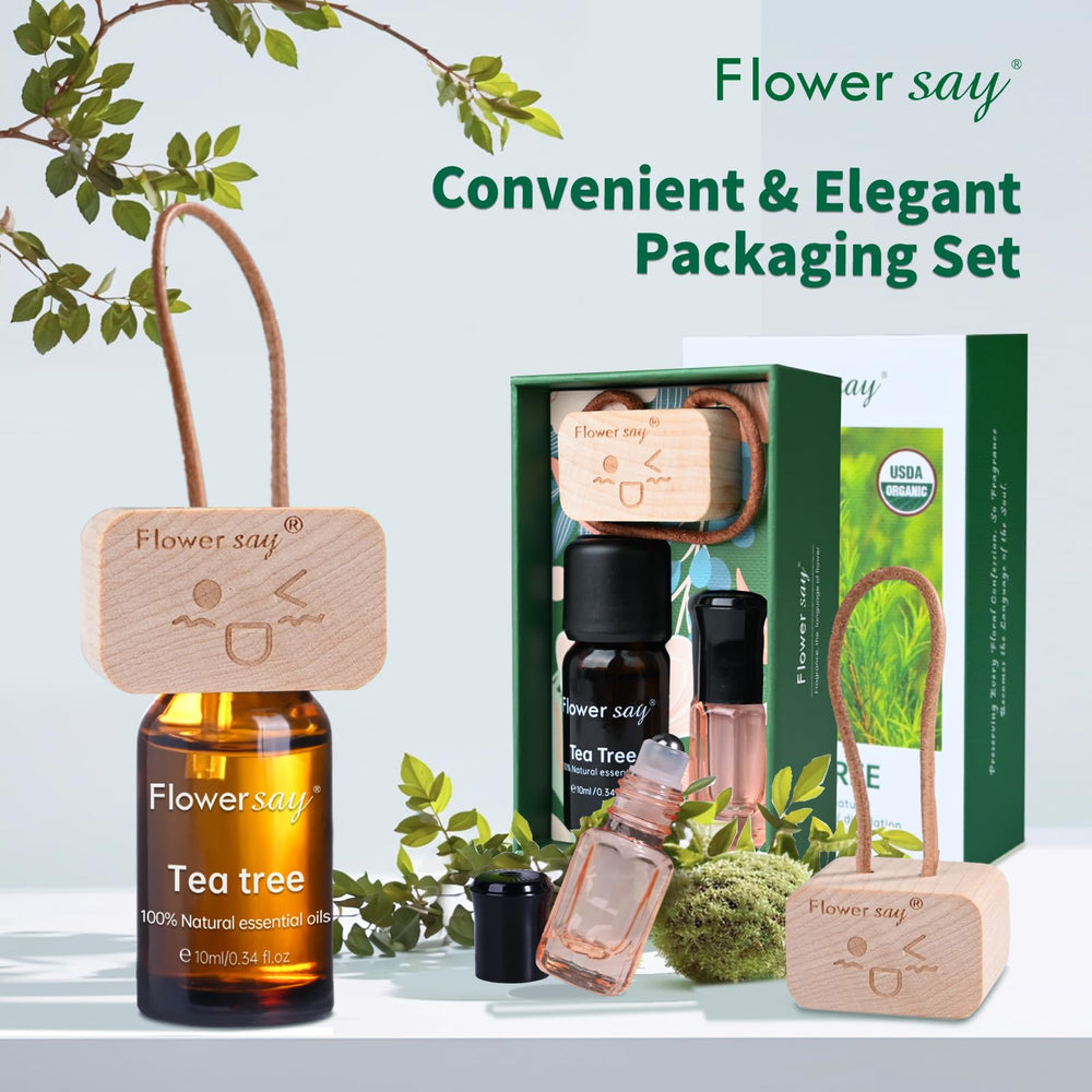 Flower Say Tea Tree Oil packaging and 10ml bottle