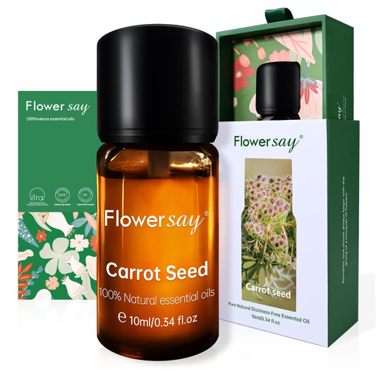 FLOWERSAY Carrot Seed Essential Oil bottle close-up