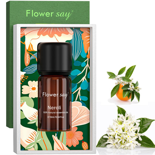 FLOWERSAY Neroli Essential Oil in amber glass bottle with dropper